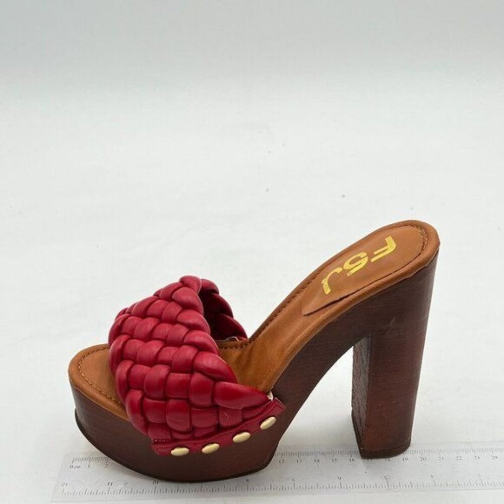 FSJ Women Braided Open Toe Chunky High Heel Sandal Woven Slip On Mule